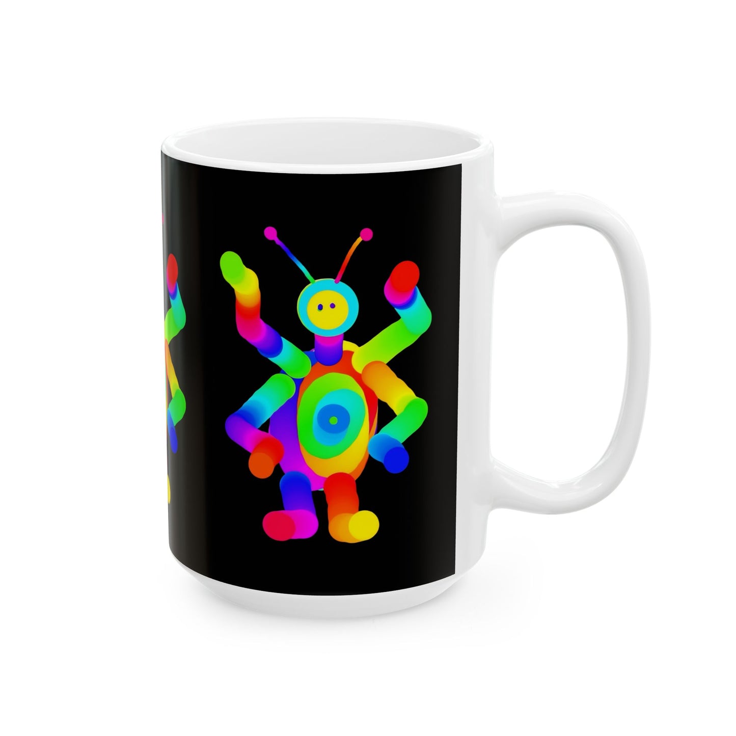 Black Four Armed Martian Ceramic Mug, (11oz, 15oz)