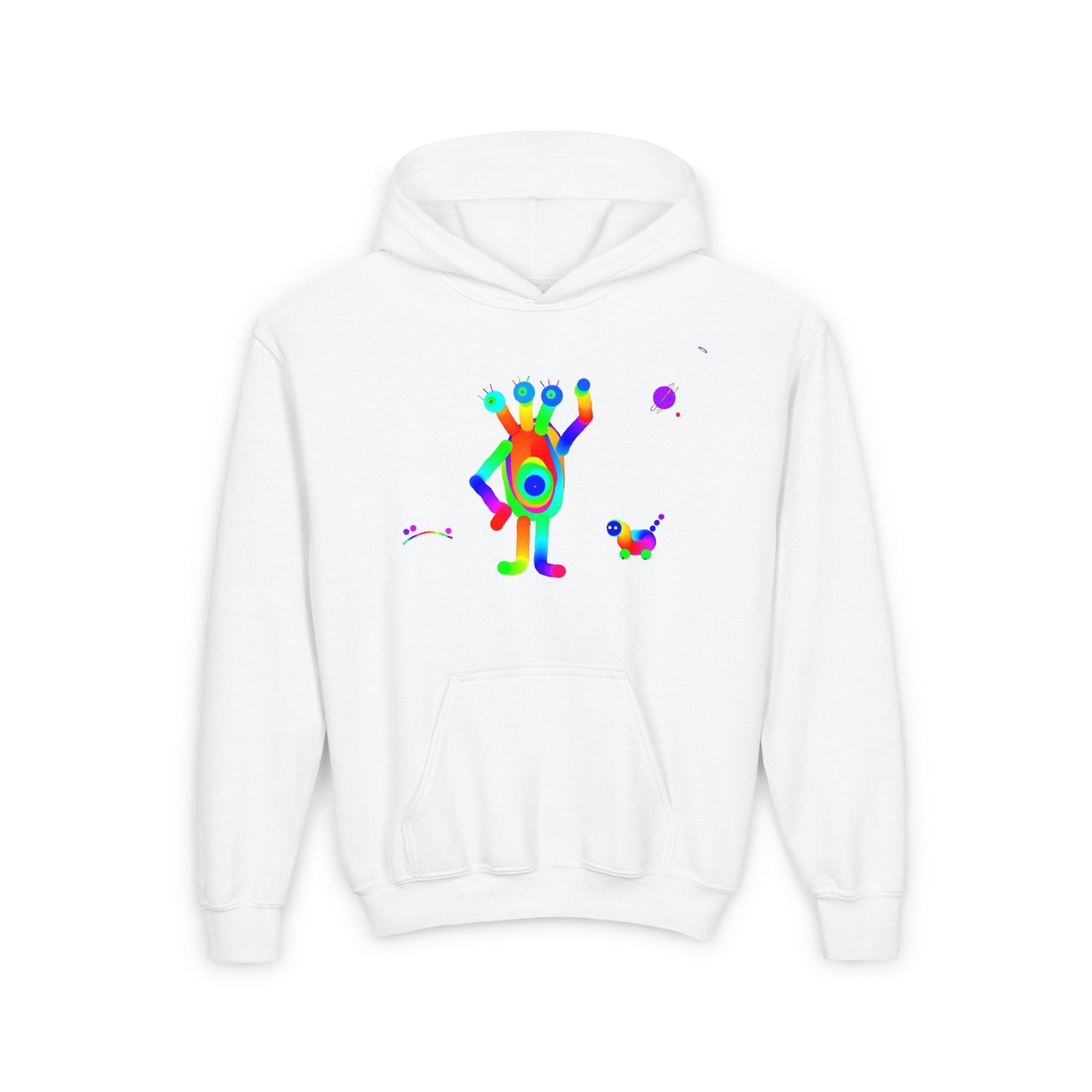 3 Headed One Eyed Martian with Friend /Children/ Heavy Blend Hooded Sweatshirt