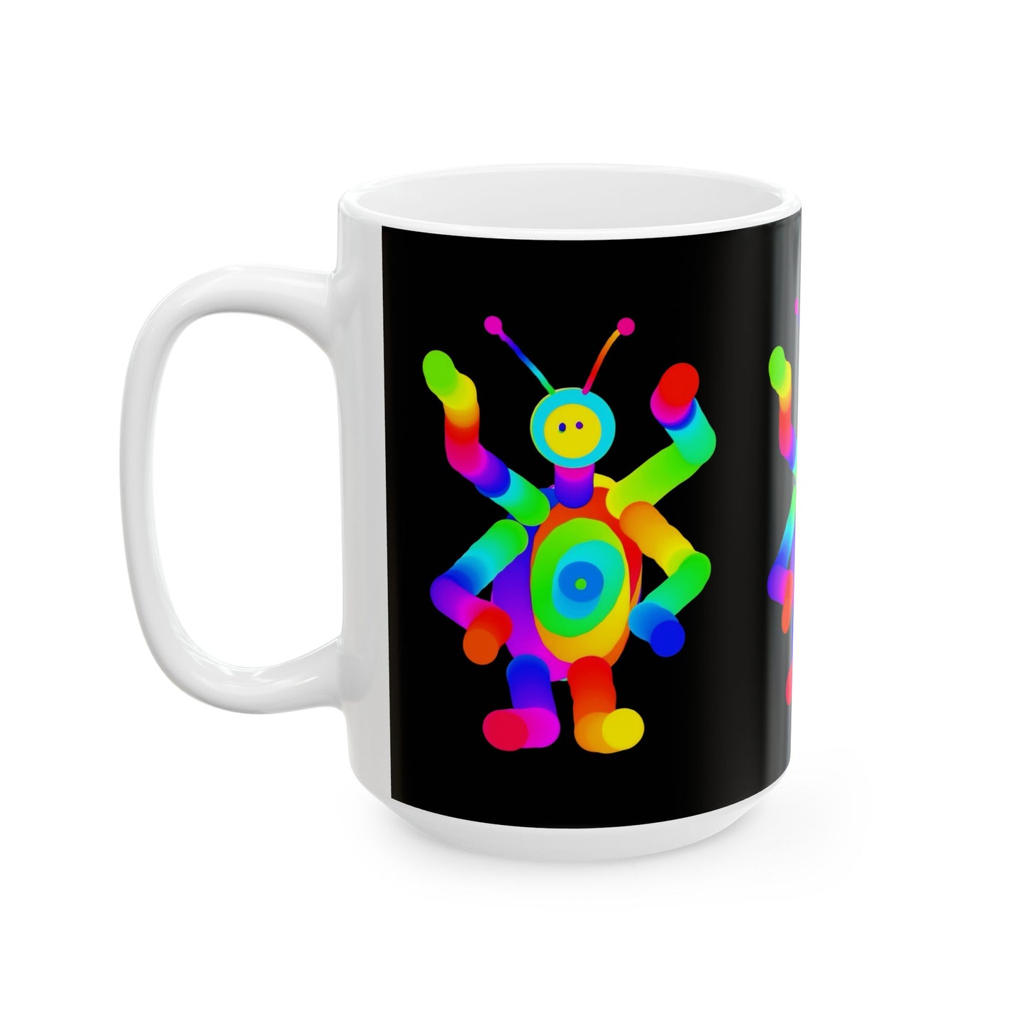 Black Four Armed Martian Ceramic Mug, (11oz, 15oz)