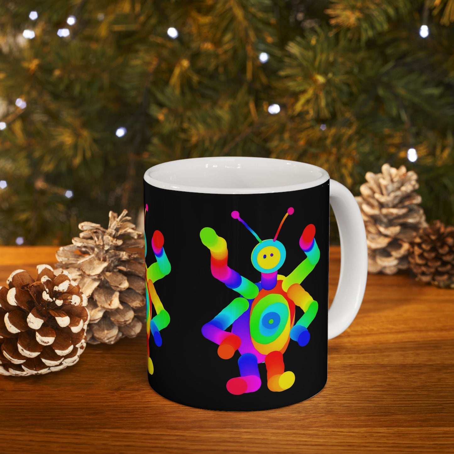 Black Four Armed Martian Ceramic Mug, (11oz, 15oz)