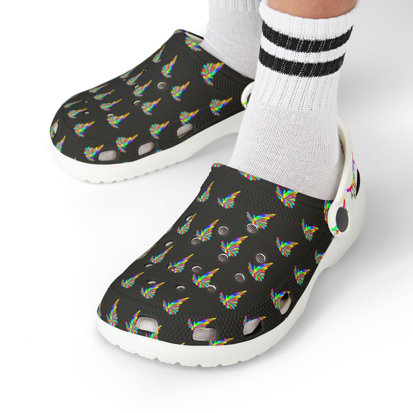 Marty Martians Butterfly in Black / Kid's EVA Foam Clogs (AOP)