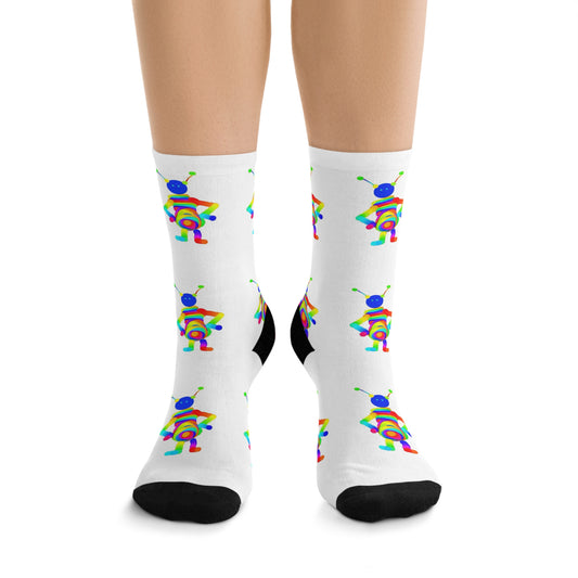 Martian with Big Belly / White / Recycled Poly Socks