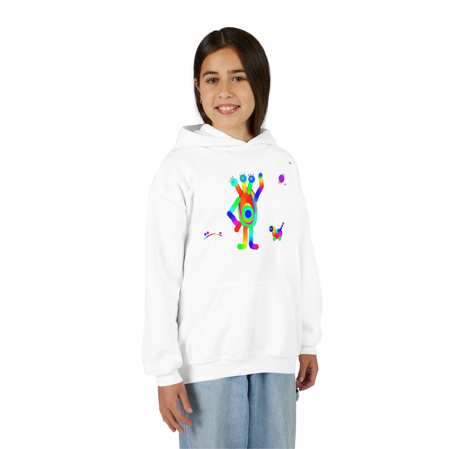 3 Headed One Eyed Martian with Friend /Children/ Heavy Blend Hooded Sweatshirt