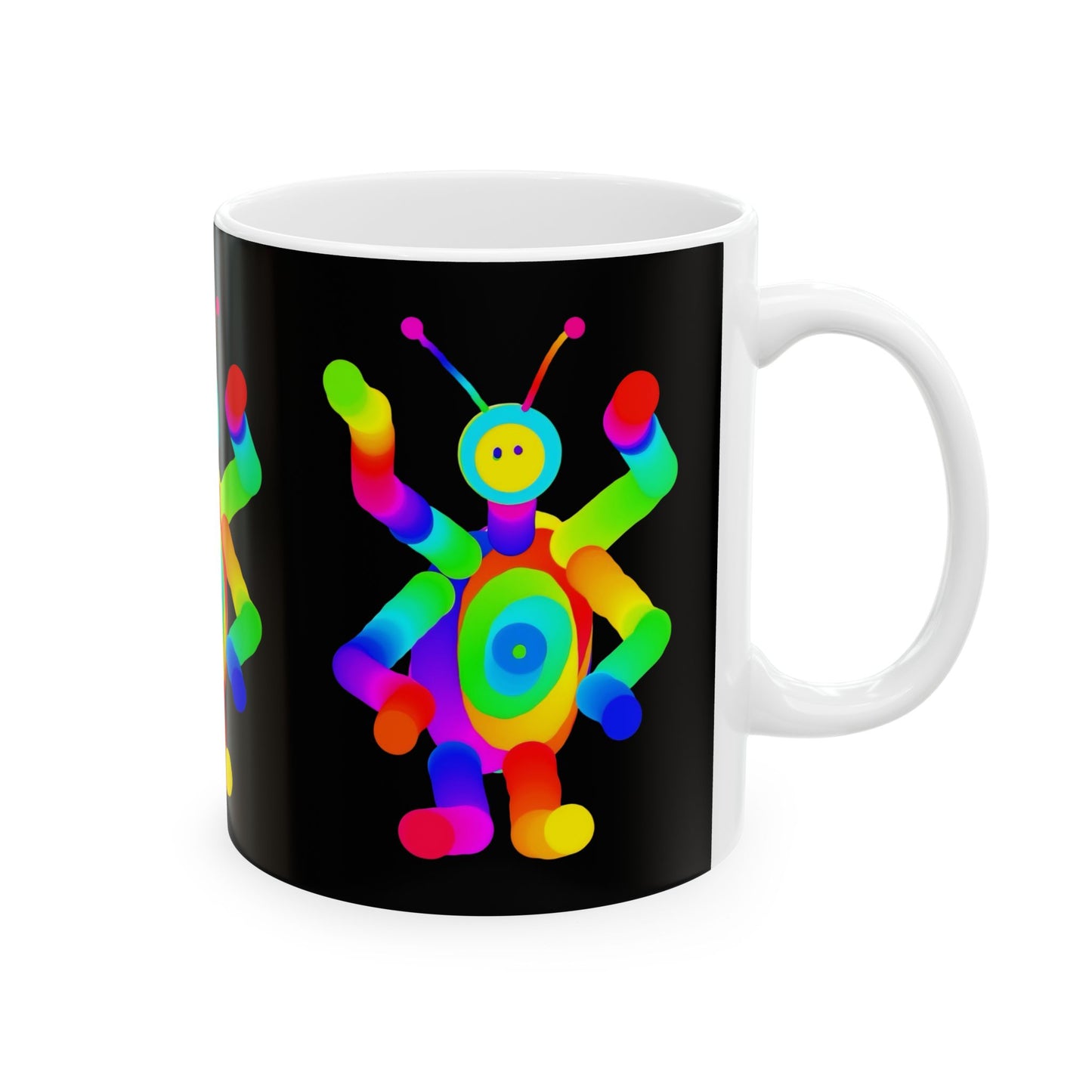 Black Four Armed Martian Ceramic Mug, (11oz, 15oz)