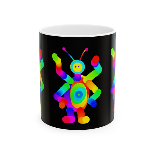 Black Four Armed Martian Ceramic Mug, (11oz, 15oz)