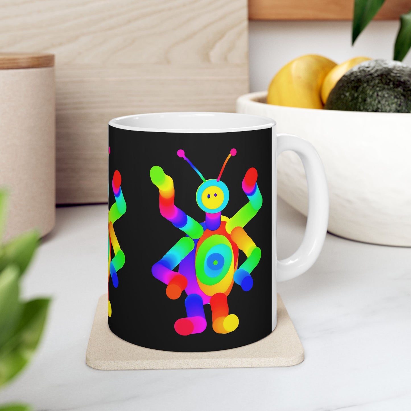 Black Four Armed Martian Ceramic Mug, (11oz, 15oz)