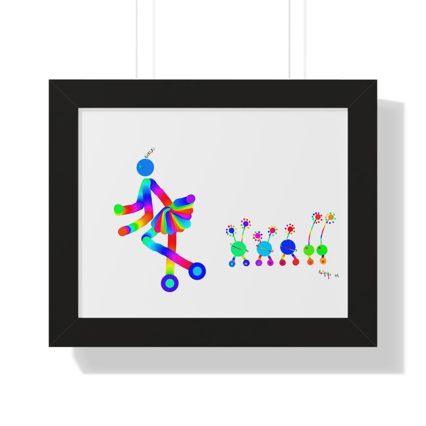 Marty Martians Girl on Wheels Going Past Flowers / Framed Horizontal Poster