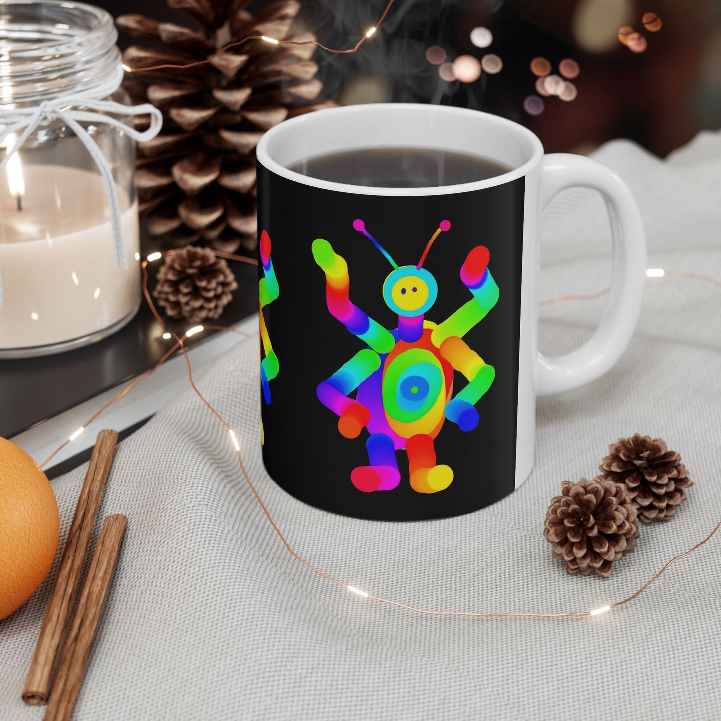 Black Four Armed Martian Ceramic Mug, (11oz, 15oz)