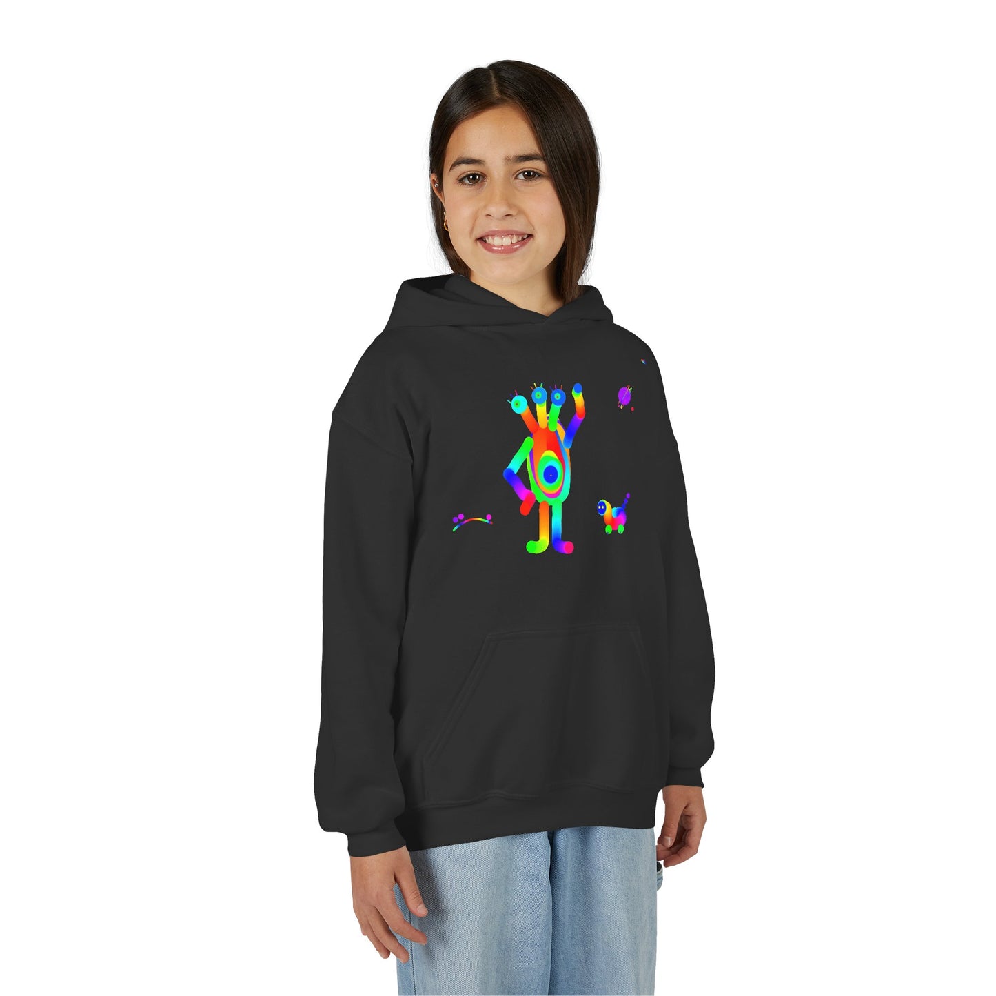 3 Headed One Eyed Martian with Friend /Children/ Heavy Blend Hooded Sweatshirt