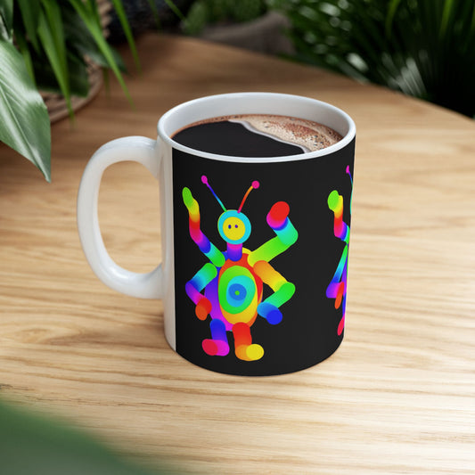 Black Four Armed Martian Ceramic Mug, (11oz, 15oz)