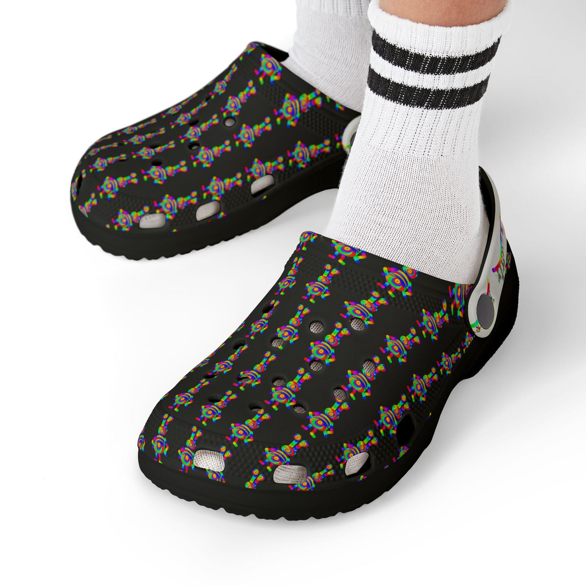 Marty Martians with Big Eyes and Big Belly in Black / Kid's EVA Foam Clogs (AOP)
