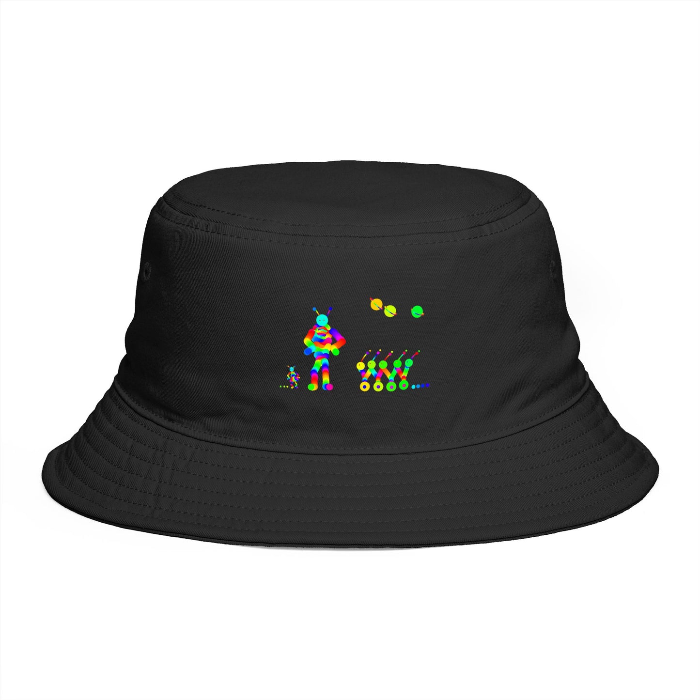 Marty Martians Martian with His Little Friend and Robot  Bucket Hat
