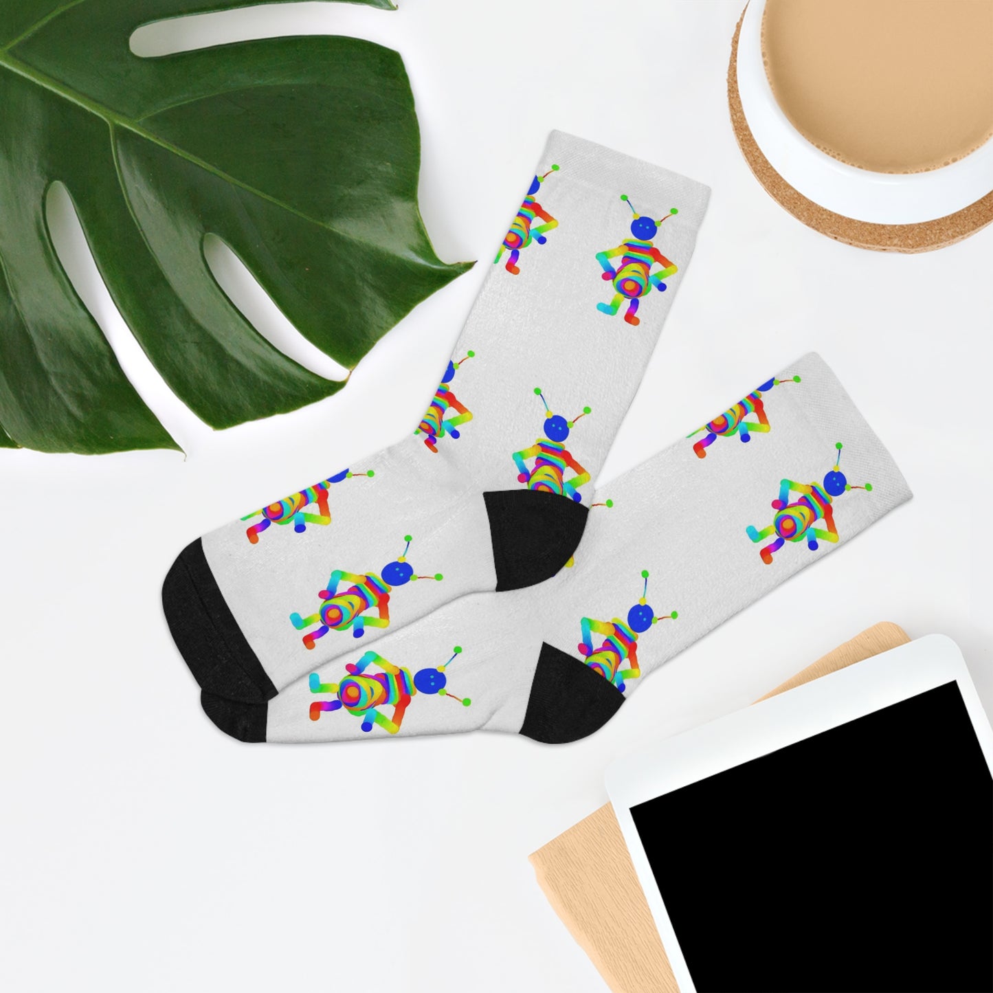 Martian with Big Belly / White / Recycled Poly Socks
