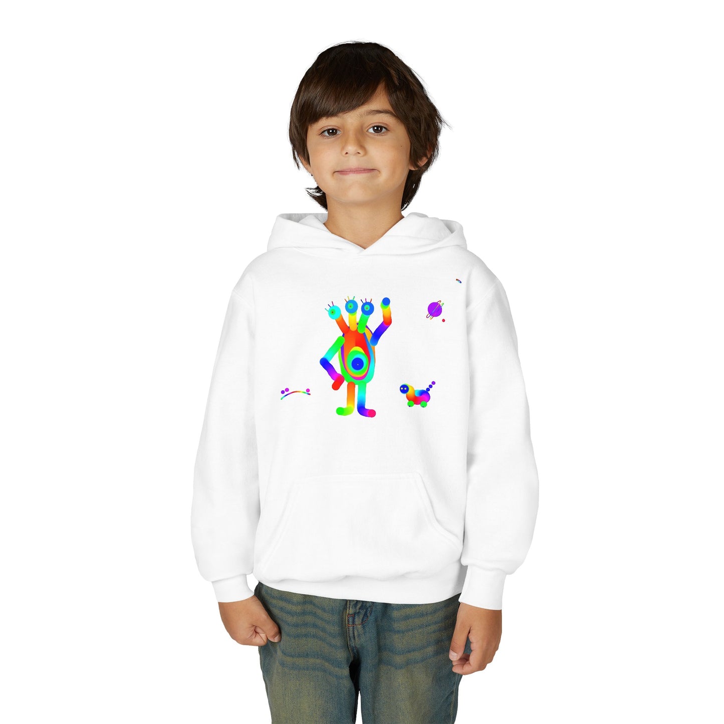 3 Headed One Eyed Martian with Friend /Children/ Heavy Blend Hooded Sweatshirt