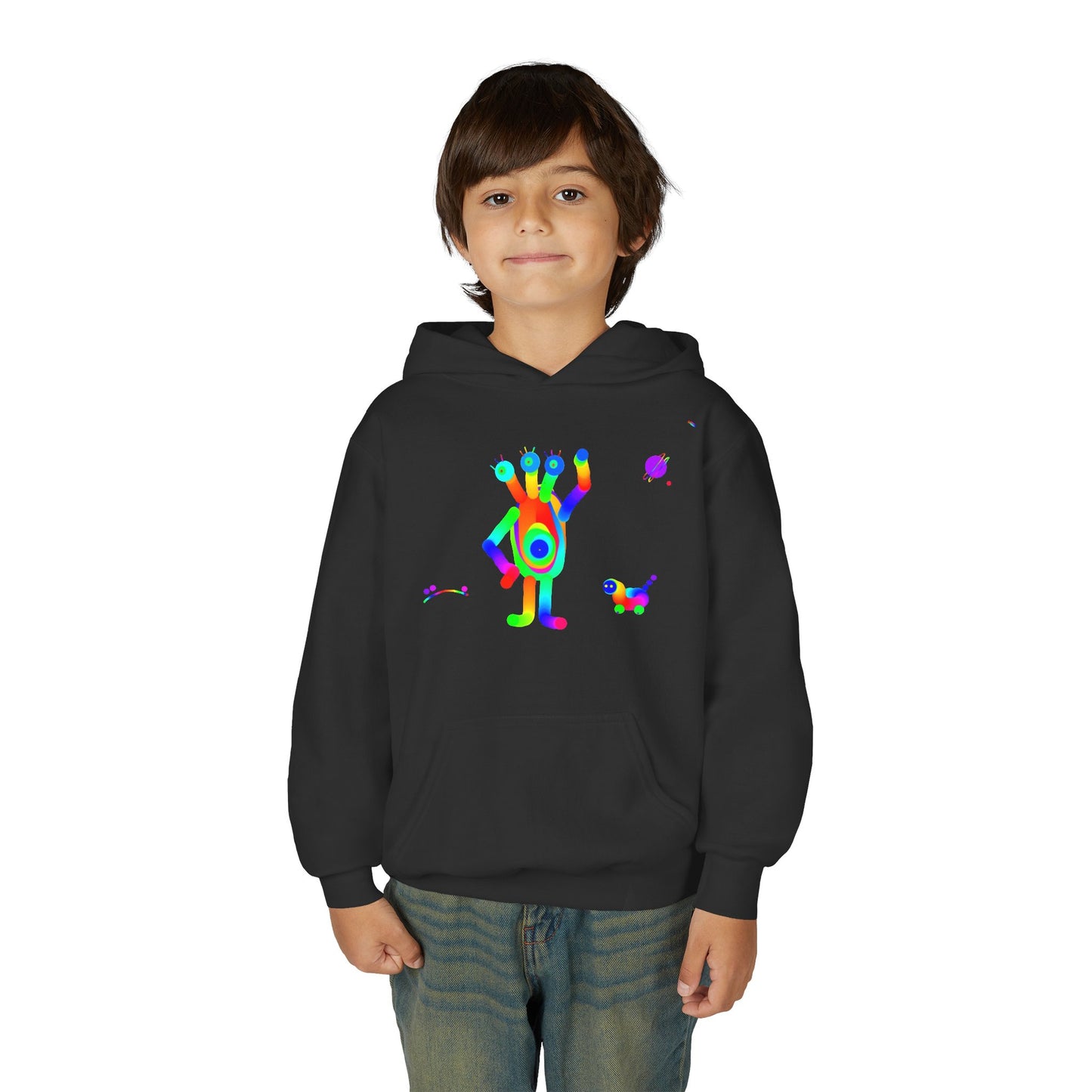 3 Headed One Eyed Martian with Friend /Children/ Heavy Blend Hooded Sweatshirt
