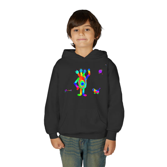 3 Headed One Eyed Martian with Friend /Children/ Heavy Blend Hooded Sweatshirt