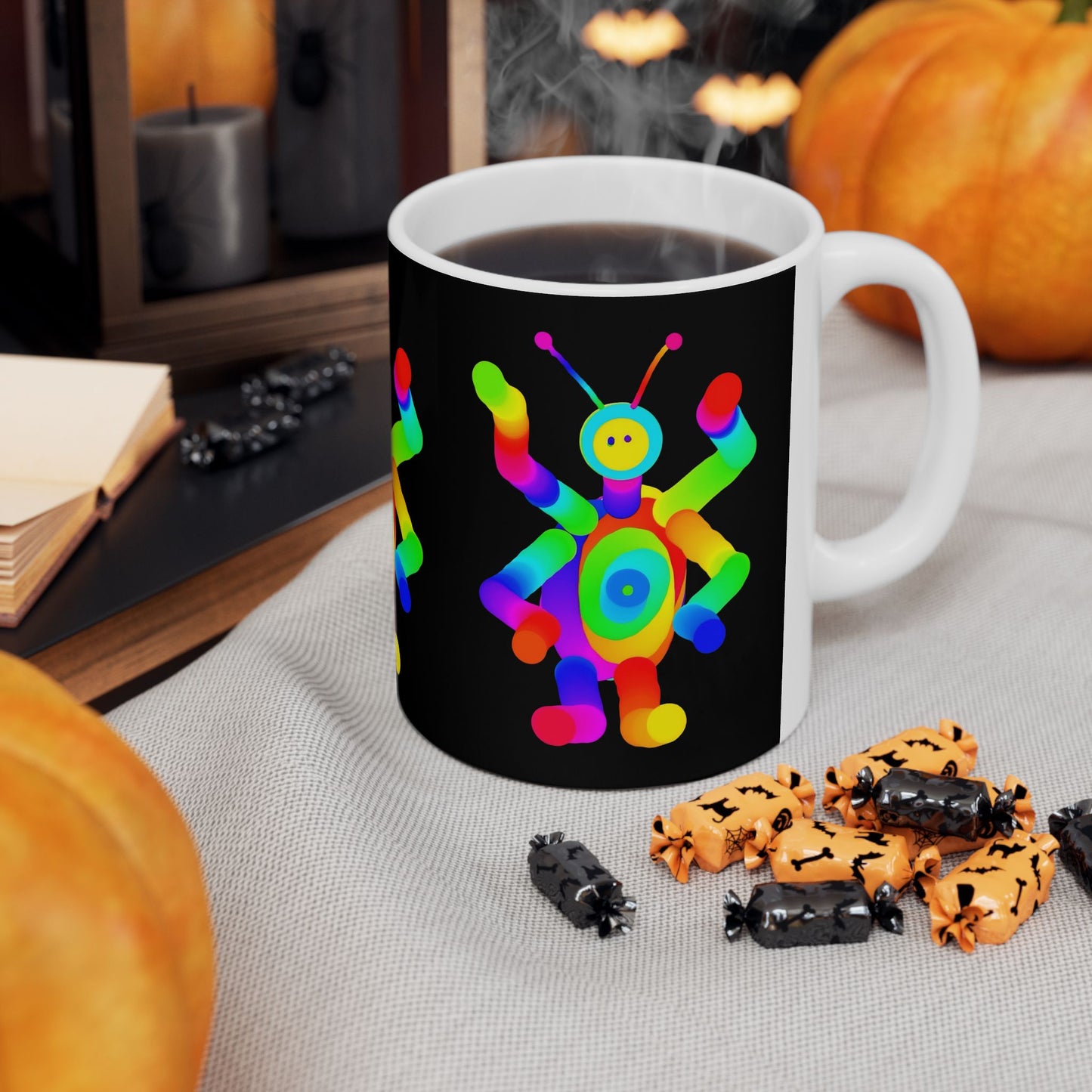 Black Four Armed Martian Ceramic Mug, (11oz, 15oz)