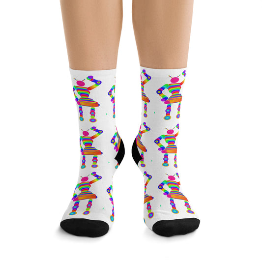 Marty Martians Robot Girl / White / Recycled Poly Socks