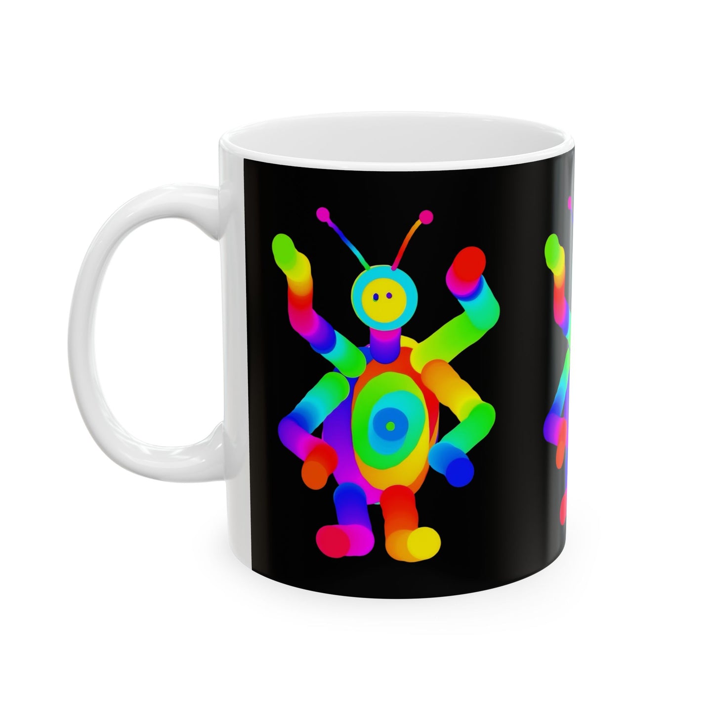 Black Four Armed Martian Ceramic Mug, (11oz, 15oz)