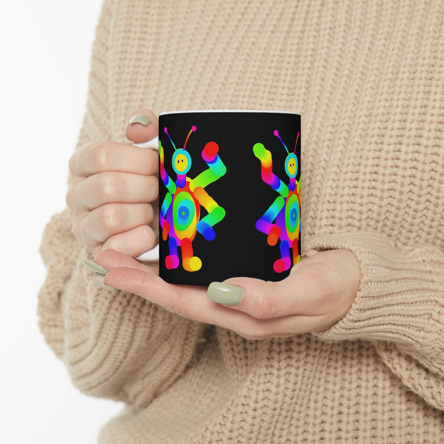 Black Four Armed Martian Ceramic Mug, (11oz, 15oz)
