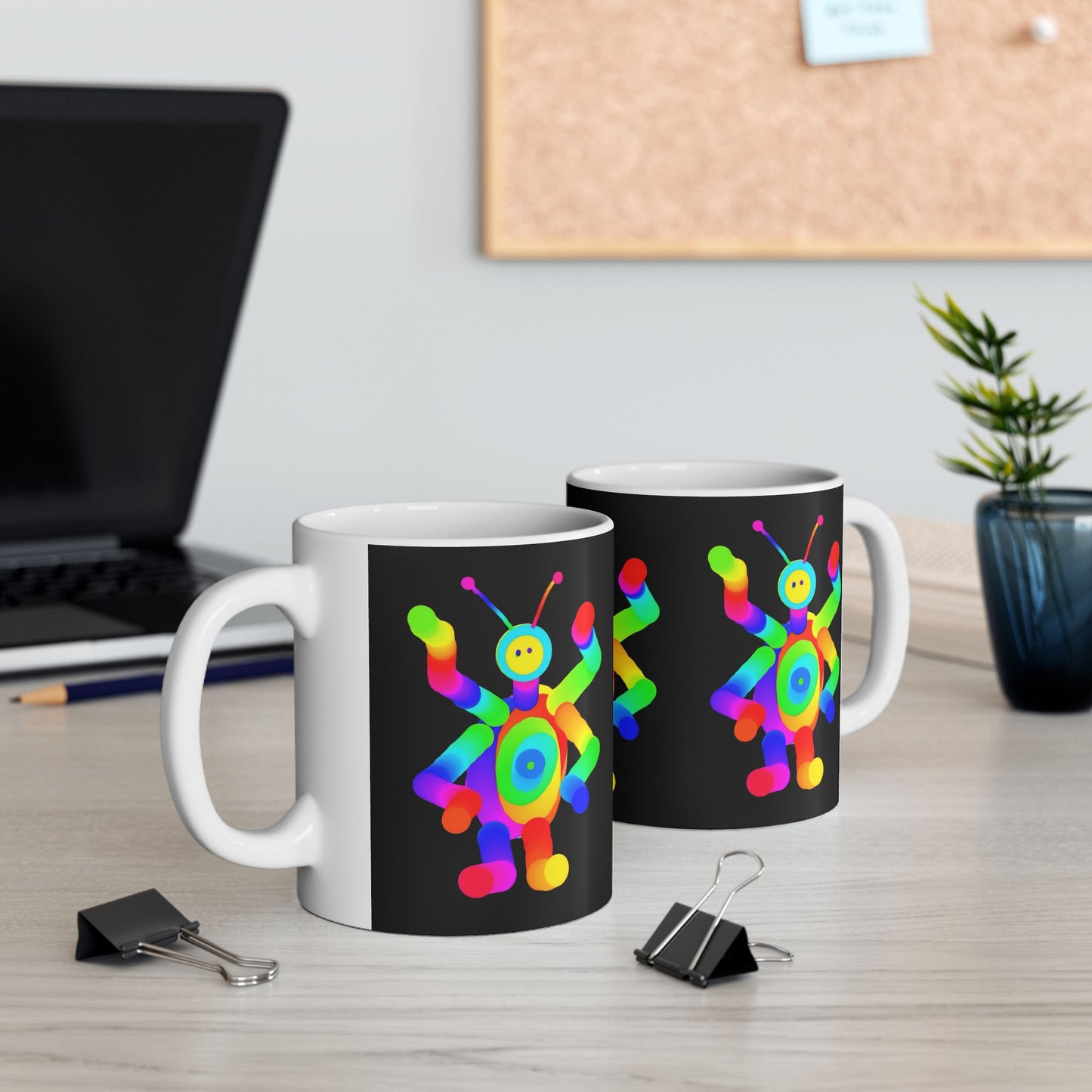 Black Four Armed Martian Ceramic Mug, (11oz, 15oz)