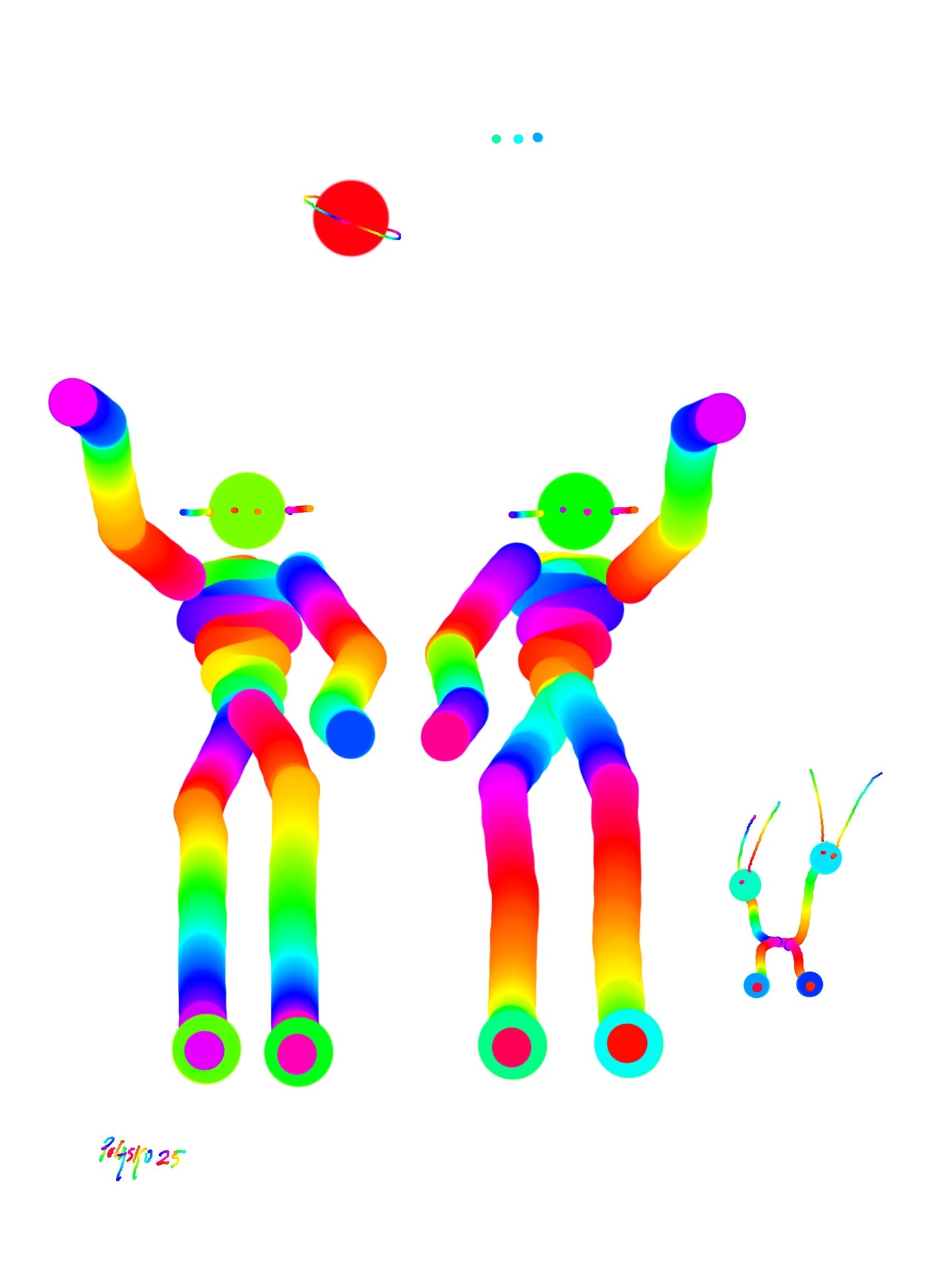 Marty Martian Twin Robots with Small Robot Friend